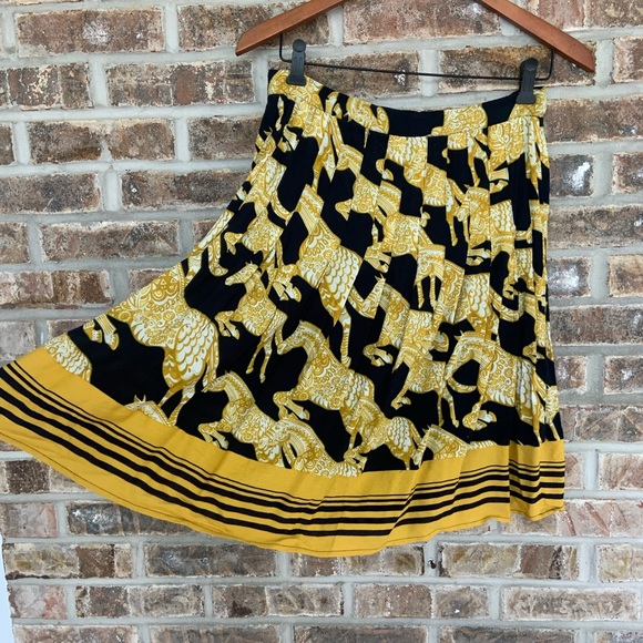 Anthro Maeve Jade A-Line Skirt Navy Gold - Picture 4 of 7